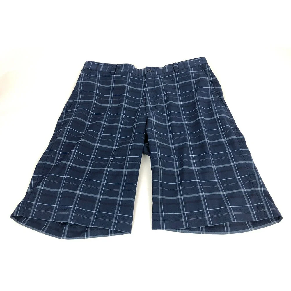 Nike Golf Men's Chino Golf Shorts 34 Plaid Blue FIT DRY Stretch